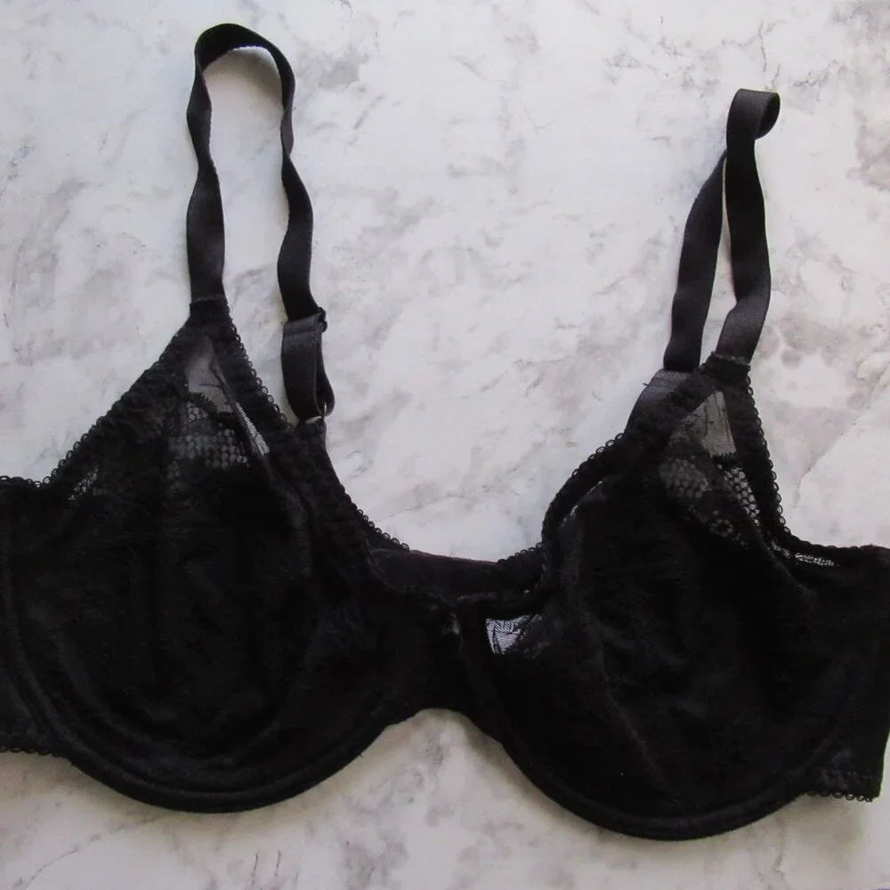 She Curve Bra 36D‎ Black Sheer Underwire Back Closure